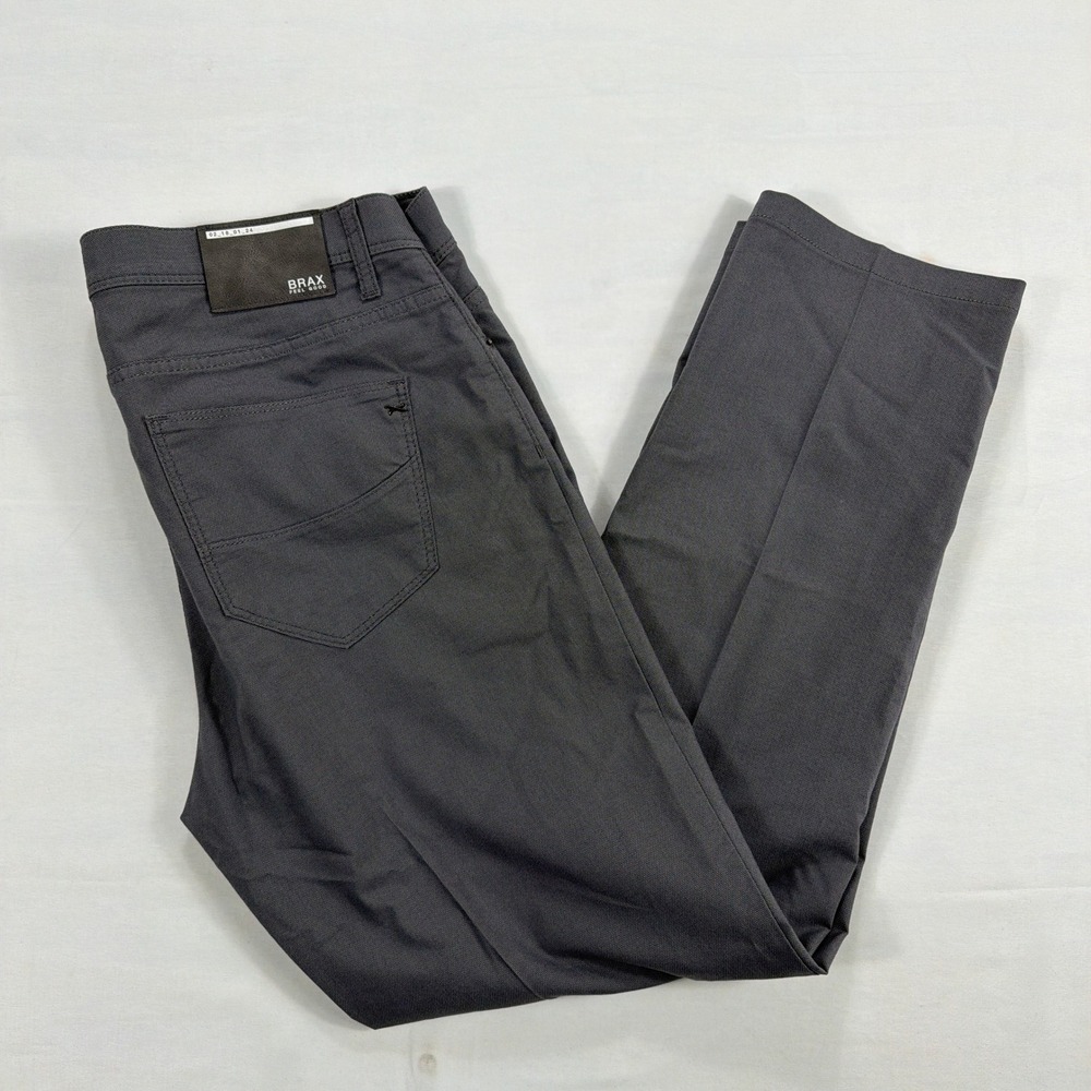 Brax Cadiz Hi-Flex Straight Leg Stretch Cotton Pants 38/34‎ Grey Trousers